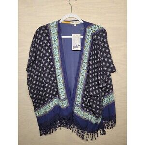 Jolt Women’s Size Small Kimono Short Sleeves Bohemian Geometric Print Fringe New